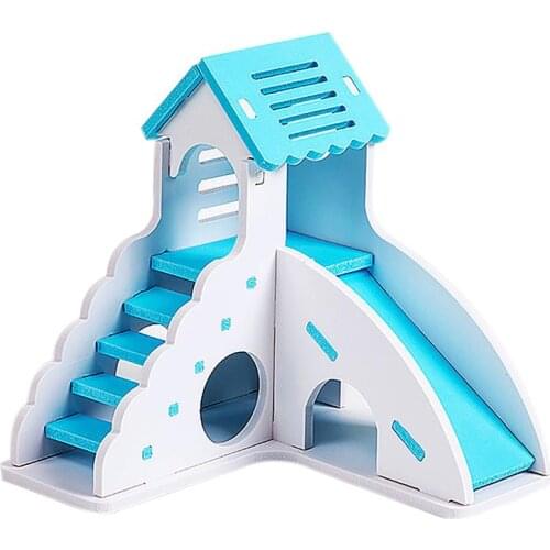 Pet Hamster Chinchilla Ecological Wood Board House Ladder Slide Toy Double Layer Small Animal Hideout Sports Play Pets Supplies