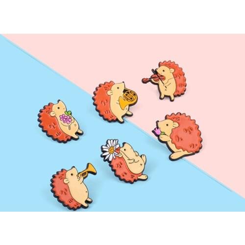 Lovely Hedgehog Enamel Pin 6Kinds Flowers Brooches Badges Accessories on Clothes Bags Hats Cute Gifts for Women Men Jewelry