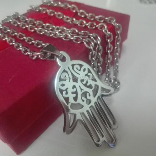 Daily Deals Women Men Stainless Steel Open Hamsa Hand Pendant Necklace + 3mm 22'' Chain Good Luck Jewelry