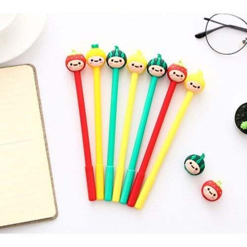 Fruit Gel Pen Kawaii Stationery Soft Silicone Cartoon Gel Pens 0.5mm Student Notes Black Cute Pen Kawaii School Supplies