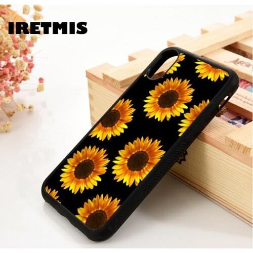 Iretmis 5 5S SE 2020 6 6S Silicone Rubber Phone Case Cover for iPhone 7 8 Plus X Xs 11 12 MINI Pro Max XR Sunflower Pattern