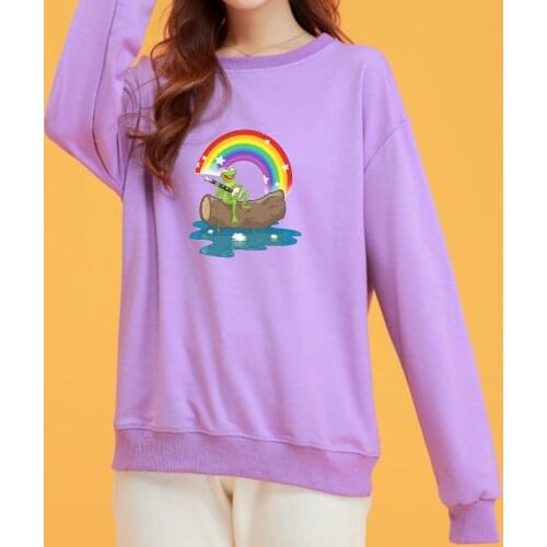 Kawaii Hoodie Harajuku Frog Printed Sweatshirts Oversized Cotton Crewneck Best Friend Sweatshirt Casual Loose Thin Korean Tops