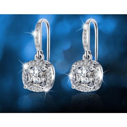 Classic Female White Crystal Drop Earrings Charm Gold Silver Color Wedding Earrings Cute Square Zircon Dangle Earrings For Women