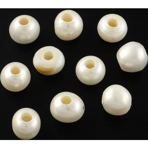 100pcs Polished Natural Grade A Pearl Round Beads for jewelry making bracelet necklace 8~10x10~11mm, Hole: 3mm ,LightYellow F60