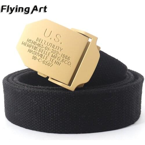 Flying art Yellow us letters automatically mens belt High quality 4mm thick, 3.8cm with canvas belts Men and women cowboy belts