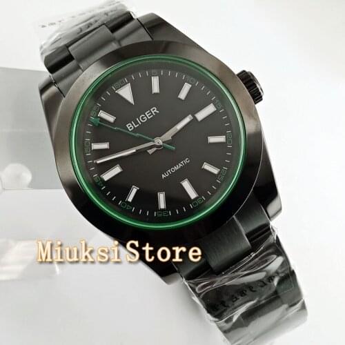 40mm Bliger Mens Watch New Black Dial Business stainless steel Band Automatic Wristwatch