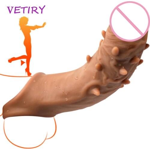 VETIRY Male Enlargement Penis Ring Sex Toys For Men Particles Vagina Massage Reusable Condom Delayed Ejaculation Cock Cover Ring