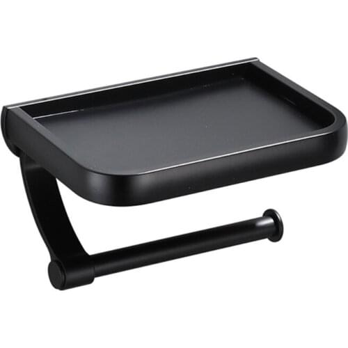 Wall Mounted Toilet Paper Roll Holder with Phone Shelf Aluminum Rustproof Tissue Holder Metal Bathroom Accessories