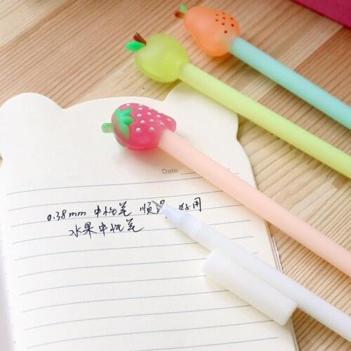 New Strawberry Pear Fruit Head Creative Pen Black School Pen Student Stationery Wholesale Kawaii Stationary