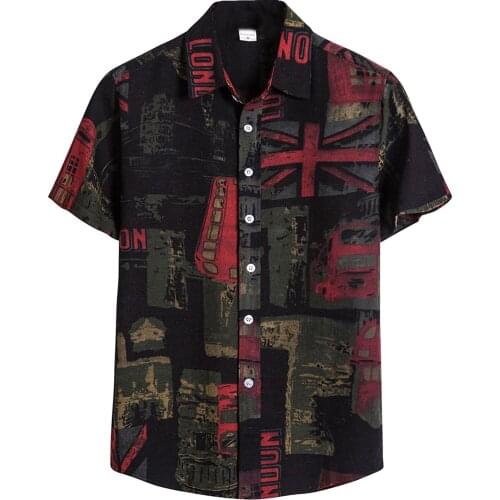 Mens shirts Summer Vintage Printed Short Sleeve Camicias Classic Hawaiian chemise Fashoin Buttons Lapels Blouses Beach рубашка