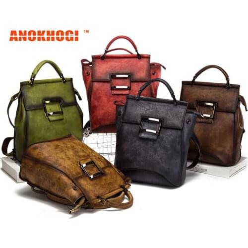 ANOKHOGI Multifunctional Genuine Leather Backpack Female Retro Handmade Large-Capacity Fashion Backpack ZX160