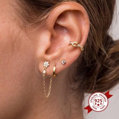 Charm stud earrings for women snowflake shape Clear zircon dangle tassel chain 925 sterling silver fine jewelry party accessory