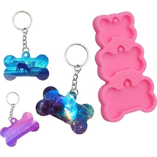 Epoxy Resin Silicone Mold 3-Hole Dog Bone Keychain Mold DIY Ornaments Making Tool Mobile Phone Shell Sticker Making Material