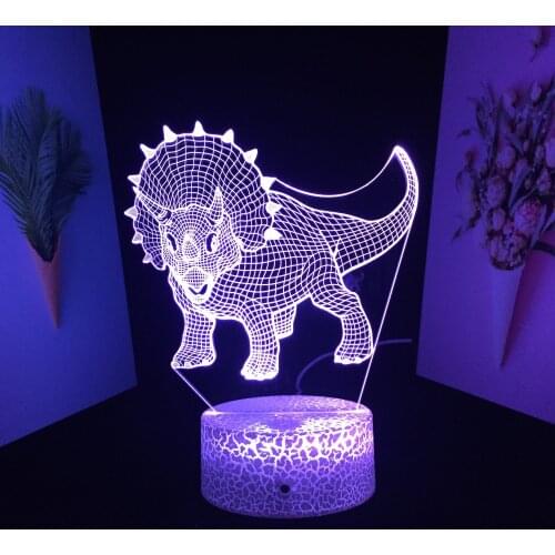 3D LED Lamp Dinosaur Series Frontal Triceratops Acrylic Light Guide Plate Night Light for 7 Color Changes With Remote Control