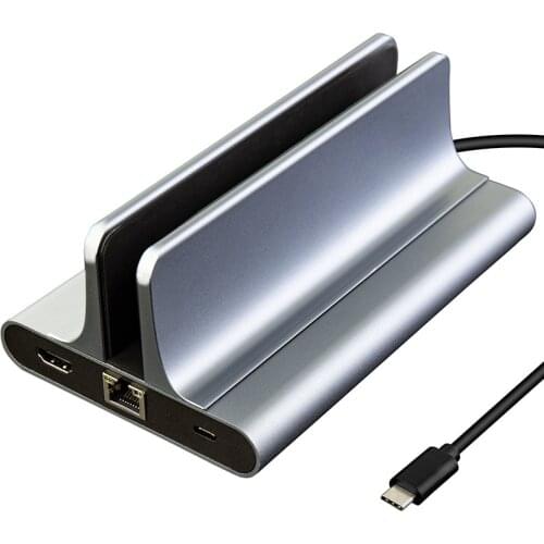 USB C Hub Type C Adapter Vertical Laptop Stand with 6 in 1 Docking Sttation 4K HDMI 3.0 USB Compatible All laptops and MacBooks