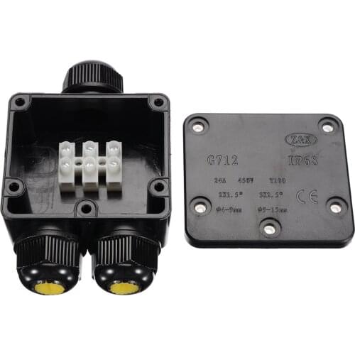 Waterproof Junction Box 3 Way Black Plastic Electrical Junction Box Cable Wire Connector IP68 For Outdoor Lighting Black