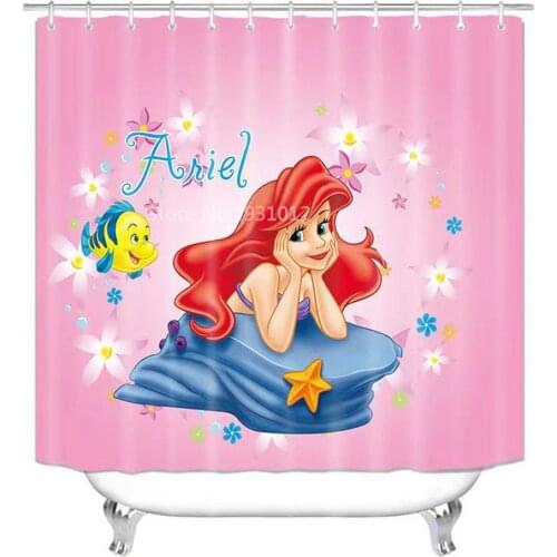 Hot New 180x180cm Little Mermaid Waterproof Fabric Bathroom Shower Curtain Bath Curtains With Hooks Rings