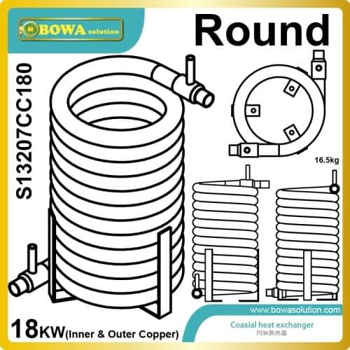 18KW high efficient outer and inner copper pipe heat exchanger for marine refrigeration equipments or marine air conditioner