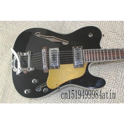 TOP Quality new black Semi Hollow Body Guitar Jazz Electric Guitar with Bigsby Silver Hardware @21