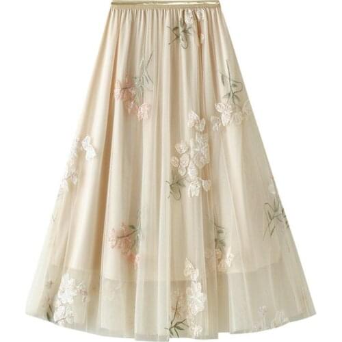 SISHION Flower Embroidery Skirt Summer Princess Tulle Skirts Womens Mesh A-line Saia Female Jupe Tutu Skirts Faldas Mujer VD2076