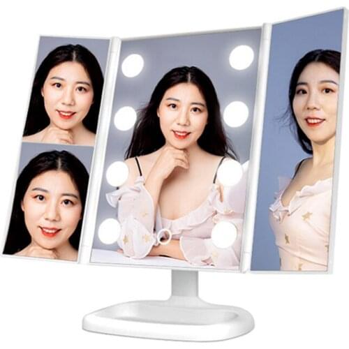 LED Makeup Mirror With Light Bulb, Three-fold Desktop Beauty Magnifying Glass, Folding Vanity Mirror, Square Princess Mirror