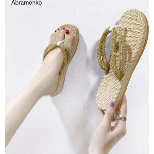 Women Summer Outdoor Slippers Flip Flops Female Casual Soft Bottom Hemp Pinched Slides Comfortable Beach Shoes Plus Size 35-40