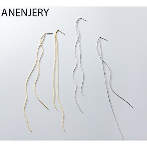 ANENJERY 925 Sterling Silver Simple Delicate Long Tassel Ear Chain Earrings For Women Gift pendientes S-E1050