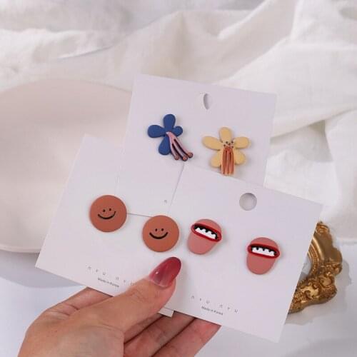 2020 Cartoon Cute Geometric Stud Earrings For Women Girls Painted Enamel Flower Smiling Face Teeth Earring Brincos Jewelry