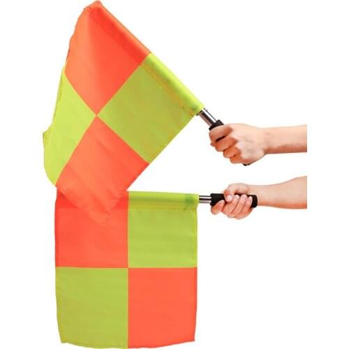 1 Pair Soccer Ref Flags Football Rugby Linesman Checkered Referee Flags Stainless Steel Metal Pole Foam Handle with Carring Bag