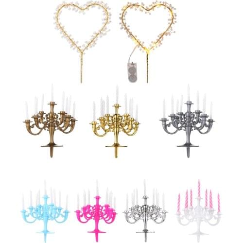 1PC Heart Shape LED Pearl /Candelabra Holder Cake Toppers Decorating Home Baby Birthday Festive Happy Party Event Supplies Tool