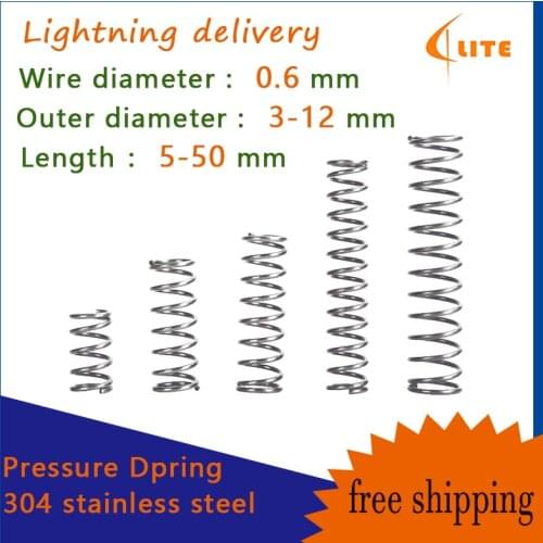 10pcs 0.6mm Wire Dia OD 3 4 5 6 7 8 9 10 11 12 Small Y-type Rotor Return Compression Pressure spring 5-50mm 304 Stainless Steel