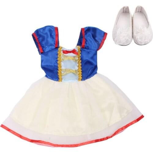 18 inch Girls doll Dress princess Snow White evening gown with shoes American new born skirt Baby toys fit 43 cm baby dolls c7