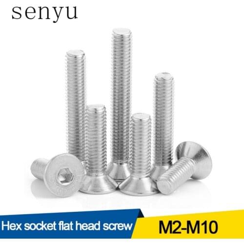 5/50pcs M2 M2.5 M3 M4 M5 M6 M8 M10 304 Stainless Steel Hexagon Hex Socket Countersunk Screw Flat Head Screw Allen Bolts DIN7991