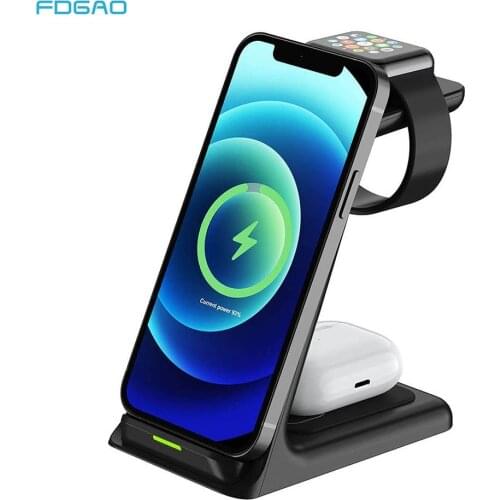 3 in 1 Wireless Charger 15W Fast Charging for iPhone 12 11 Pro/XR/XS Samsung for Apple Watch 6 5 4 3 Airpods Pro With EU Charger