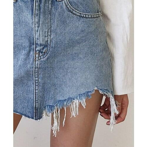 Brand Summer Midi Skirt Women Hole Casual High Waist Short Denim Jeans Skirt Ladies Mini Jean Pencil Skirts Large Plus Size
