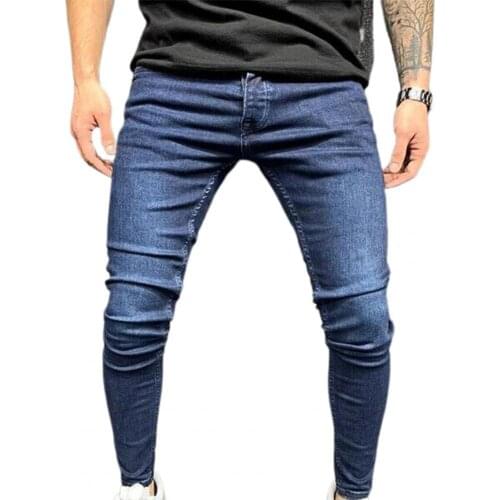 Men Jeans Stretchy Mid Rise Summer Multi Pockets Zipper Fly Denim Fashion Long Trousers Skinny Streetwear Casual Pants