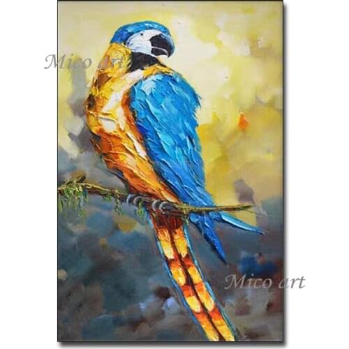 Parrot Pictures 100% Hand Drawn Oil Painting Wall Decor Canvas Art Modern Cartoon Birds Animal Paintings Artwork And Craft
