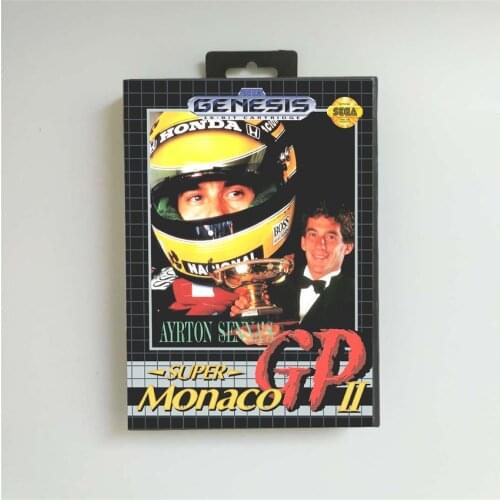 Ayrton Sennas Super Monaco GP II - USA With Box 16 Bit MD Game Card for Sega Megadrive Genesis Video Console
