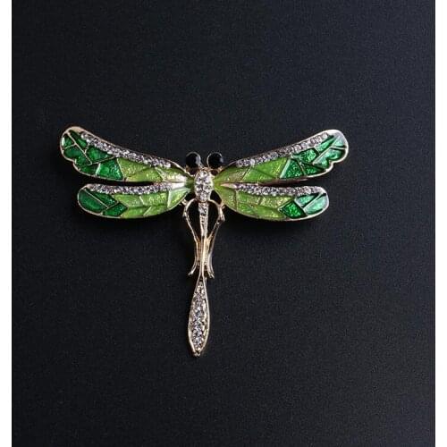 Fine design green two tone epoxy and rhinestones dragonfly animal fashion brooch