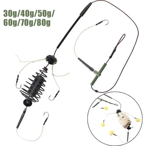 Carp Fishing Bait Cage Line Group Feeder Sinker String Hook Fishing Bait Basket 30-80g High Carbon Steel Sinking Artificial Lure