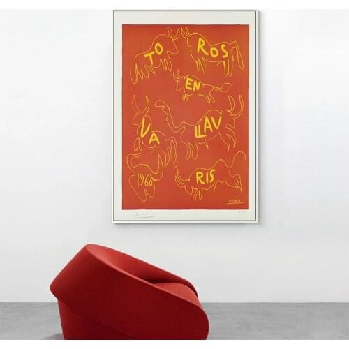 Picasso Canvas Painting Masterpiece“Bulls in Vallauris”Abstract Line Art Posters Prints Wall Art Pictures for Bedroom Home Decor