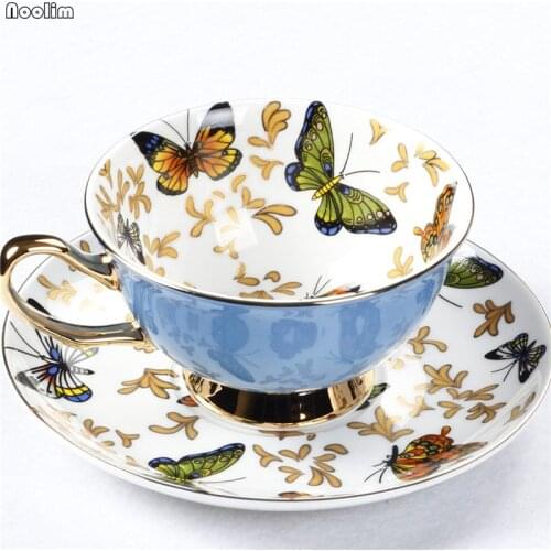 Bone China Coffee Cup Sets Colorful Butterfly Ceramic Tea Cups And Saucers British Office Porcelain Teacup Drinkware Accessories