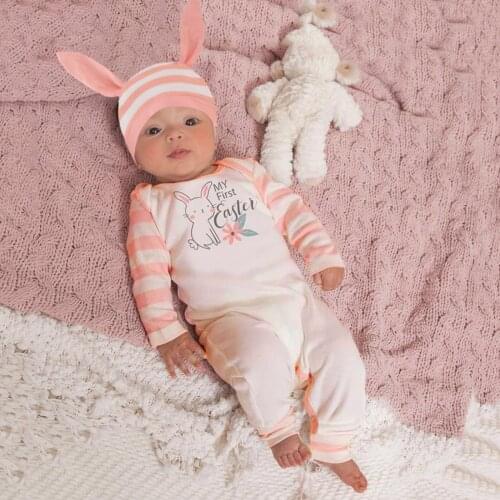 My First Easter Baby Girl Romper 2021 Bunny Print Infant Jumpsuit Easter Bunny Ear Hat Cute Easter Baby Clothes For Baby Girl