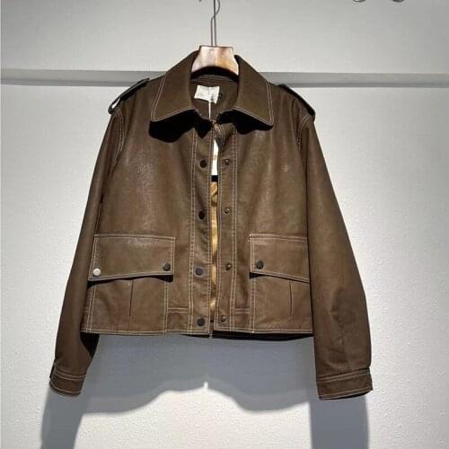 Autumn Single-breasted Faux Leather Coat Women Pocket Lapel Long Sleeve Casual Short Punk Biker Jacket Streetwear Abrigo Mujer