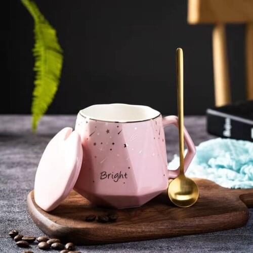 Stars Mug Set Milk Coffee Cups Nordic Style Lovely Ceramic Mugs for Childrens Gift Present 400ML with Lid Spoon