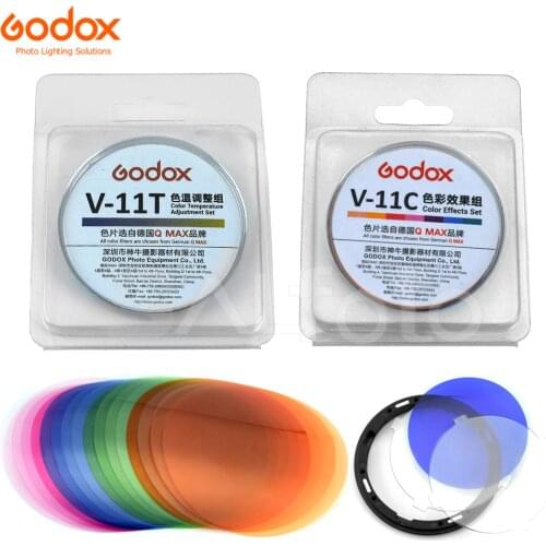 Godox V-11C V-11T 30pcs Speedlite Color Filter Kit V11C V11T Colors Temperature Set AK-R16 Mount for Round Flash V1 H200R AK-R1
