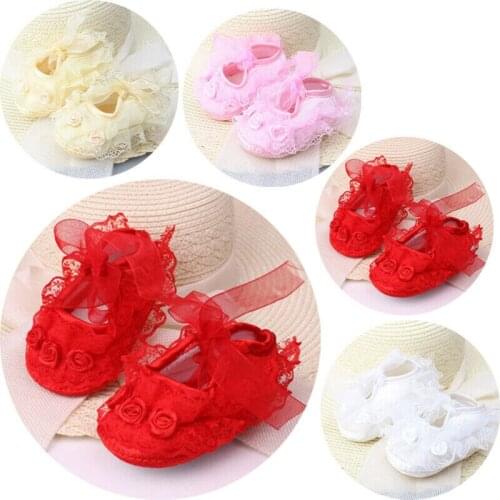 Newborn Baby Girl Shoes Princess Party Lace Floral Soft Sole Crib Shoes Anti-slip Sneaker Prewalker Toddler Kid 0-12M