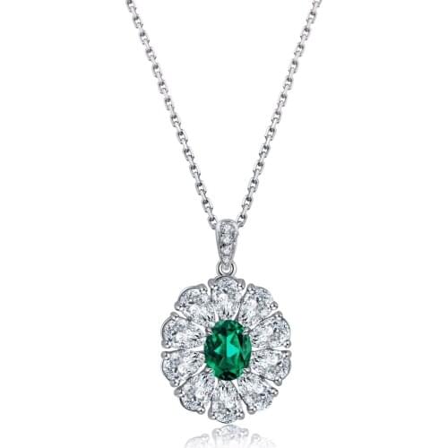 Pirmiana 2021 925 Sterling Silver Lab Grown Emerald Oval Shape Pendant Necklace Fashion Gemstone Jewelry for Women Christmas