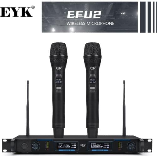 EYK EFU-2 Dual metal handheld wireless system can be connected to a mixer or powered speakers for show,church,speack,class