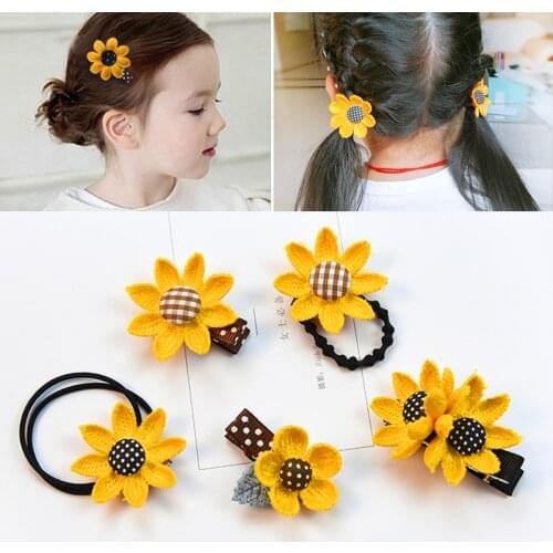 Children Cute Yellow Sunflowers Scrunchies Rubber Bands Girls Lovely Elastic Hair Bands Ponytail Holder Kids Hair Accessories